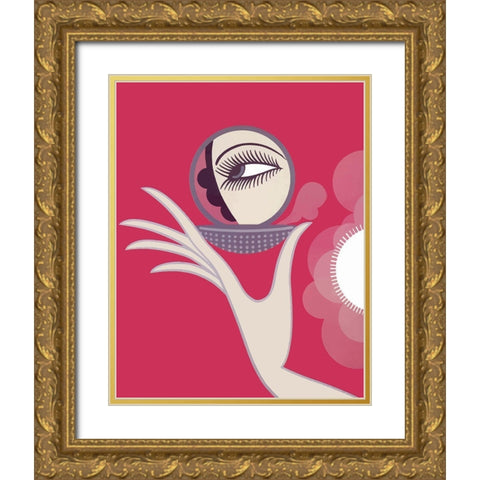 Compact Vanity Gold Ornate Wood Framed Art Print with Double Matting by Vintage Apple Collection