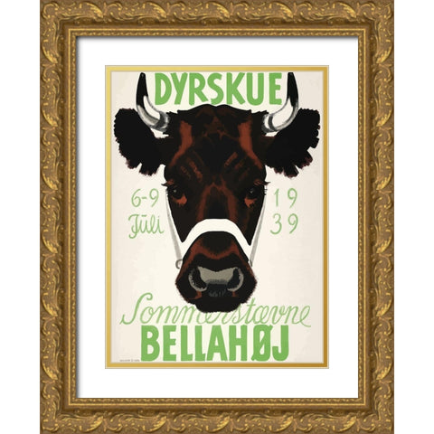 Dyrskue Danish Cow Gold Ornate Wood Framed Art Print with Double Matting by Vintage Apple Collection