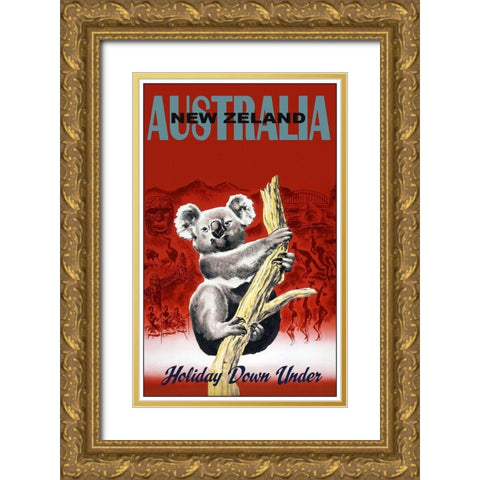 New Zealand Gold Ornate Wood Framed Art Print with Double Matting by Vintage Apple Collection
