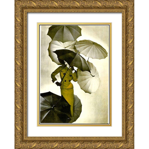 Umbrella Gold Ornate Wood Framed Art Print with Double Matting by Vintage Apple Collection