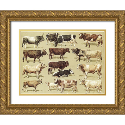 Dairy Farm Gold Ornate Wood Framed Art Print with Double Matting by Vintage Apple Collection