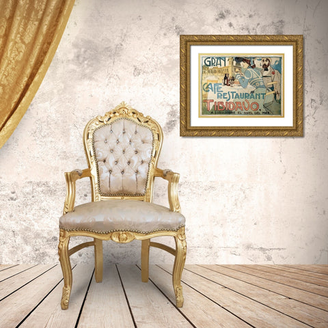 Grand Cafe Gold Ornate Wood Framed Art Print with Double Matting by Vintage Apple Collection
