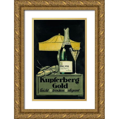 Champagne Lobster Gold Ornate Wood Framed Art Print with Double Matting by Vintage Apple Collection