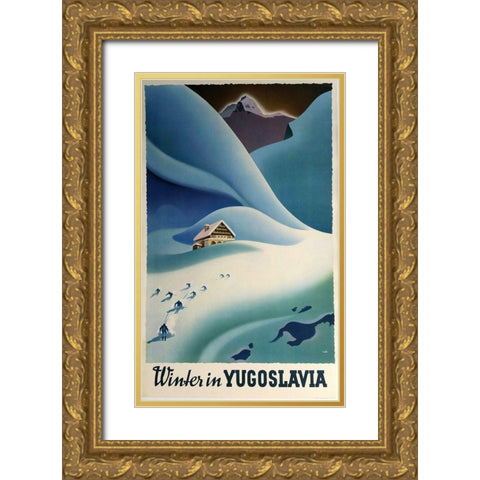 Yugoslavia Gold Ornate Wood Framed Art Print with Double Matting by Vintage Apple Collection