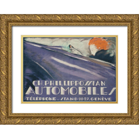 Automobiles Gold Ornate Wood Framed Art Print with Double Matting by Vintage Apple Collection