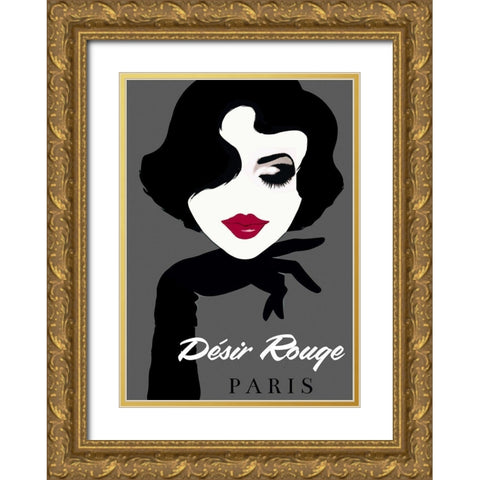 Desire Rouge Gold Ornate Wood Framed Art Print with Double Matting by Vintage Apple Collection