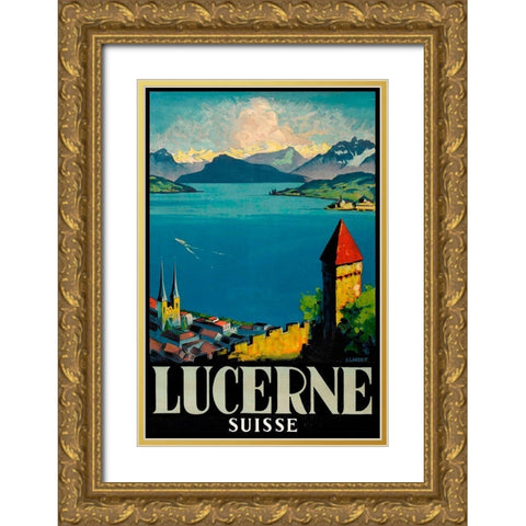 Lucerne Gold Ornate Wood Framed Art Print with Double Matting by Vintage Apple Collection
