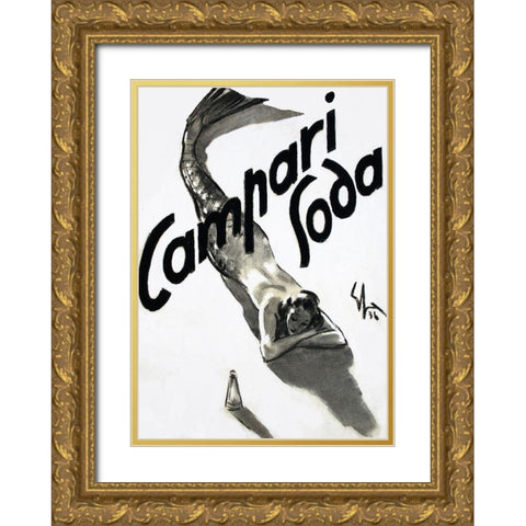 Mermaid Campari 1936 Gold Ornate Wood Framed Art Print with Double Matting by Vintage Apple Collection