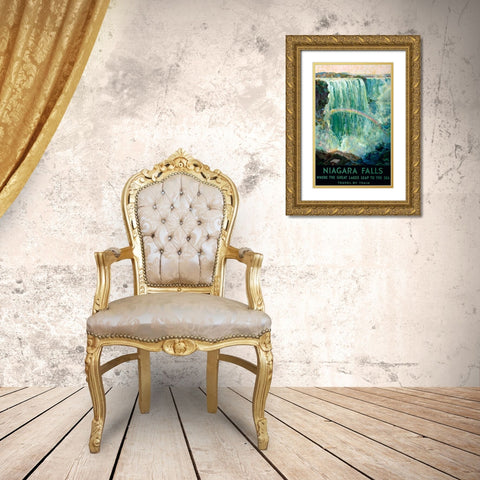 Niagara Falls Gold Ornate Wood Framed Art Print with Double Matting by Vintage Apple Collection