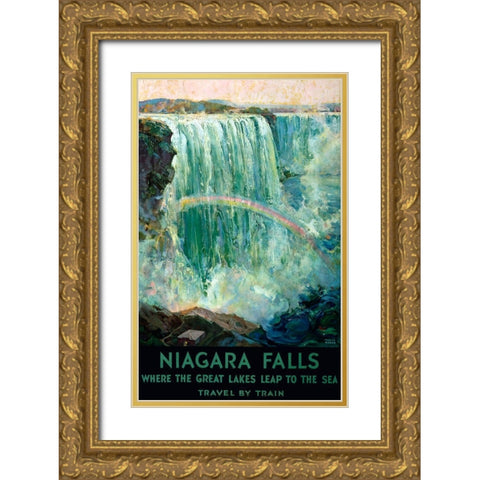 Niagara Falls Gold Ornate Wood Framed Art Print with Double Matting by Vintage Apple Collection