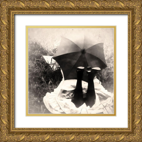 Parasol Girl Gold Ornate Wood Framed Art Print with Double Matting by Vintage Apple Collection