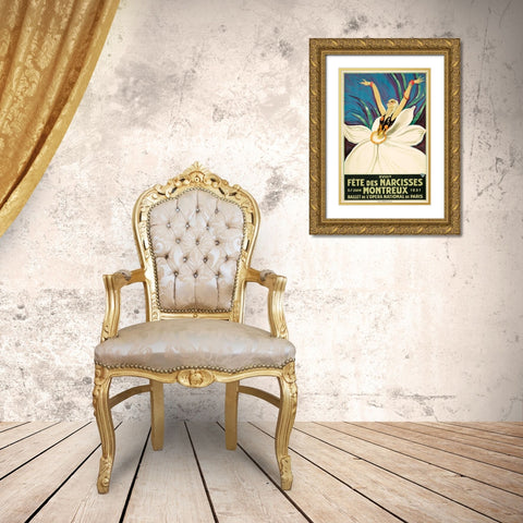 Paris Ballet Gold Ornate Wood Framed Art Print with Double Matting by Vintage Apple Collection