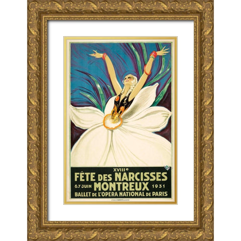 Paris Ballet Gold Ornate Wood Framed Art Print with Double Matting by Vintage Apple Collection