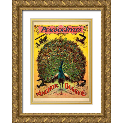 Peacock Buggy Gold Ornate Wood Framed Art Print with Double Matting by Vintage Apple Collection