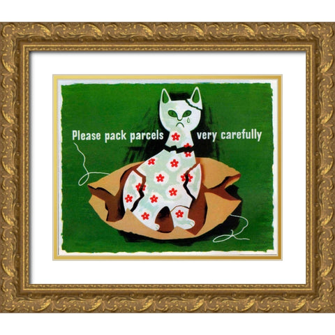 Please Pack Parcels Gold Ornate Wood Framed Art Print with Double Matting by Vintage Apple Collection