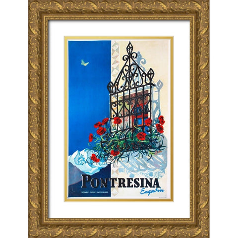 Pontresina Gold Ornate Wood Framed Art Print with Double Matting by Vintage Apple Collection