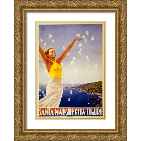 Santa Margherita Ligure Gold Ornate Wood Framed Art Print with Double Matting by Vintage Apple Collection