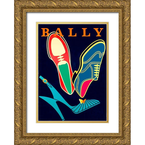 Shoes Advert Gold Ornate Wood Framed Art Print with Double Matting by Vintage Apple Collection