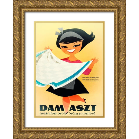 Tablecloth Girl Gold Ornate Wood Framed Art Print with Double Matting by Vintage Apple Collection