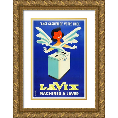 Washing Machine Gold Ornate Wood Framed Art Print with Double Matting by Vintage Apple Collection