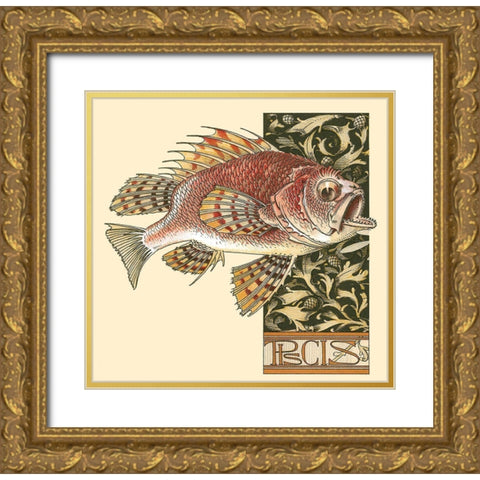 Seder Fish Gold Ornate Wood Framed Art Print with Double Matting by Vintage Apple Collection