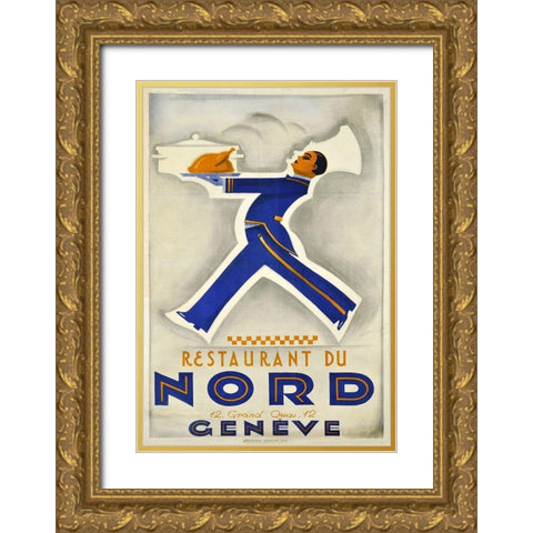 Art Deco Swiss Restaurant Gold Ornate Wood Framed Art Print with Double Matting by Vintage Apple Collection