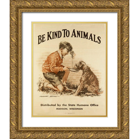 Be Kind to Animals Gold Ornate Wood Framed Art Print with Double Matting by Vintage Apple Collection