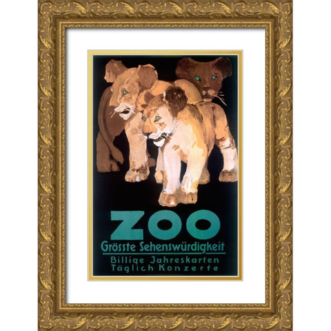 Cub Zoo Gold Ornate Wood Framed Art Print with Double Matting by Vintage Apple Collection
