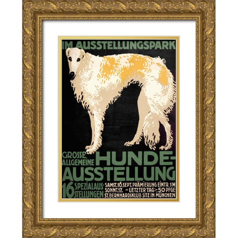 German Hound Dog Gold Ornate Wood Framed Art Print with Double Matting by Vintage Apple Collection