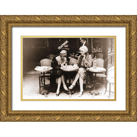 Paris Cafe II Gold Ornate Wood Framed Art Print with Double Matting by Vintage Apple Collection