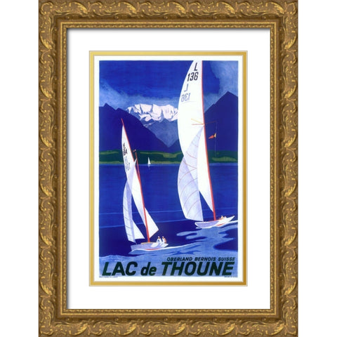 Sailboats I Gold Ornate Wood Framed Art Print with Double Matting by Vintage Apple Collection