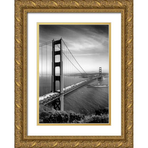 San Francisco Bridge Gold Ornate Wood Framed Art Print with Double Matting by Vintage Apple Collection