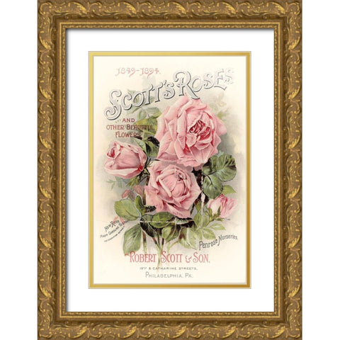 Scotts Roses Gold Ornate Wood Framed Art Print with Double Matting by Vintage Apple Collection