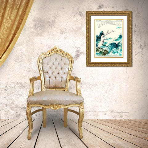 Vintage Mermaid Gold Ornate Wood Framed Art Print with Double Matting by Vintage Apple Collection