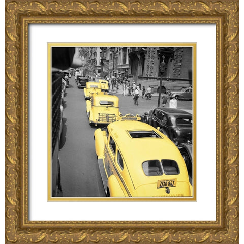 Yellow Cabs Gold Ornate Wood Framed Art Print with Double Matting by Vintage Apple Collection