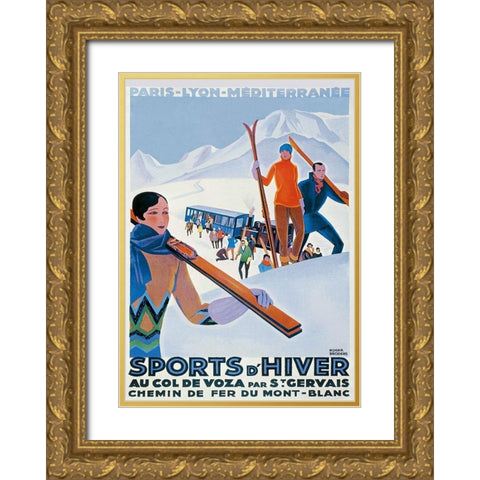 sportsd_hiver_skiing_france Gold Ornate Wood Framed Art Print with Double Matting by Vintage Apple Collection