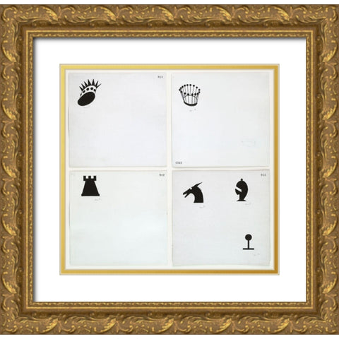 Marcel Duchamp - Designs for Chessman Gold Ornate Wood Framed Art Print with Double Matting by Vintage Apple Collection