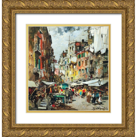 giordano_market_in_naples Gold Ornate Wood Framed Art Print with Double Matting by Vintage Apple Collection