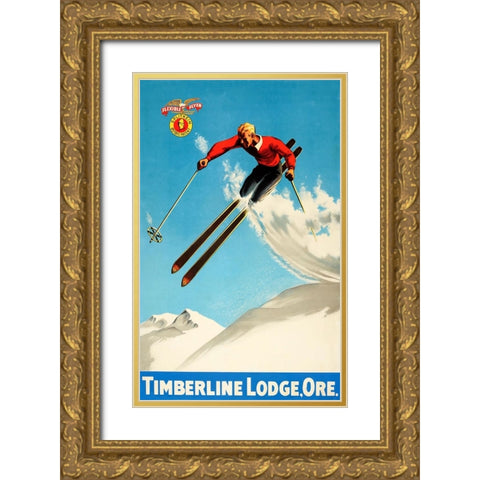Timeberline Lodge Gold Ornate Wood Framed Art Print with Double Matting by Vintage Apple Collection
