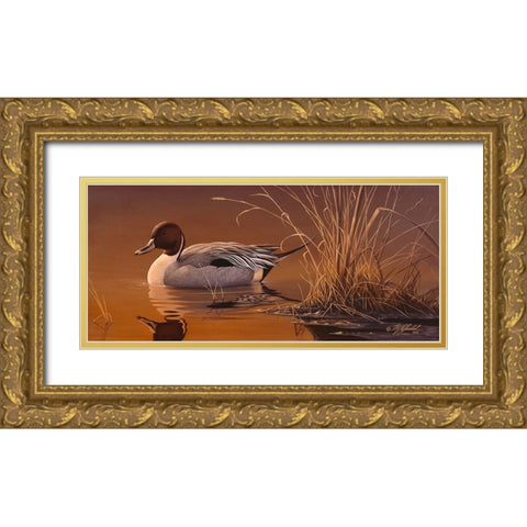 Amber Light - Pintail Gold Ornate Wood Framed Art Print with Double Matting by Goebel, Wilhelm