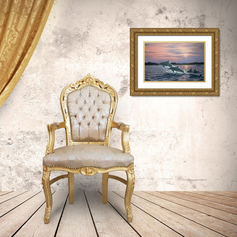 Dolphins Gold Ornate Wood Framed Art Print with Double Matting by Goebel, Wilhelm