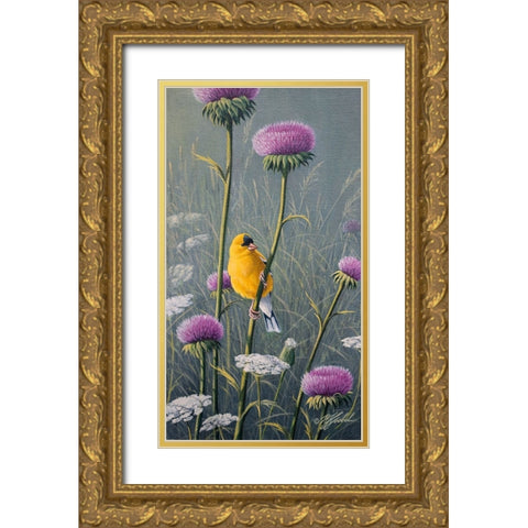 Goldfinch Gold Ornate Wood Framed Art Print with Double Matting by Goebel, Wilhelm