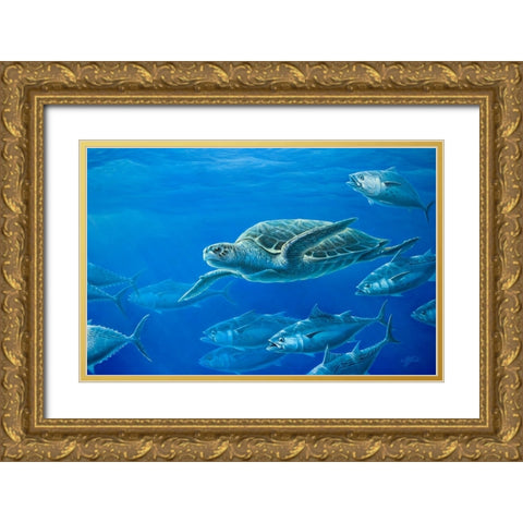 Sea Turtle Gold Ornate Wood Framed Art Print with Double Matting by Goebel, Wilhelm
