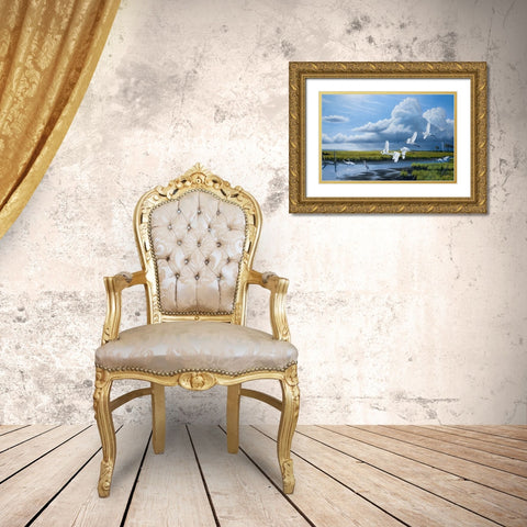 Summer Storm Egrets Gold Ornate Wood Framed Art Print with Double Matting by Goebel, Wilhelm