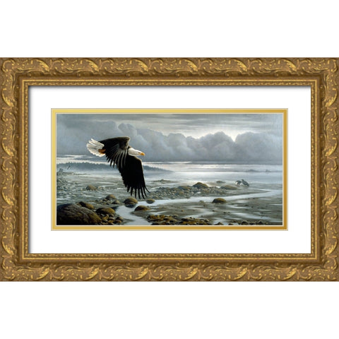 Lowtide - Bald Eagle Gold Ornate Wood Framed Art Print with Double Matting by Goebel, Wilhelm