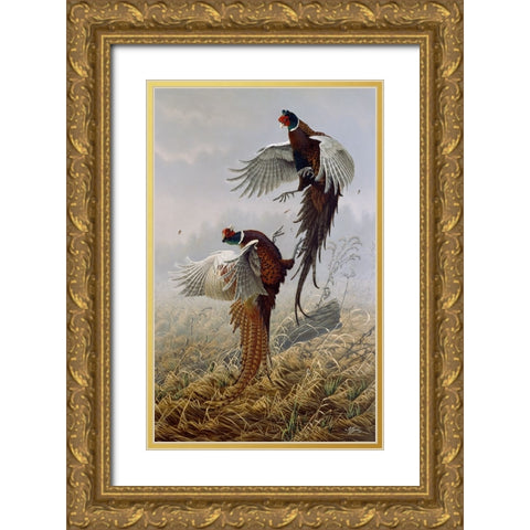 Ringneck Rivalry Gold Ornate Wood Framed Art Print with Double Matting by Goebel, Wilhelm