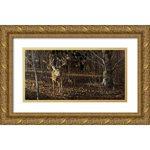 Sneaking Through - Whitetail Gold Ornate Wood Framed Art Print with Double Matting by Goebel, Wilhelm