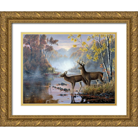 Mist On The River Gold Ornate Wood Framed Art Print with Double Matting by Goebel, Wilhelm