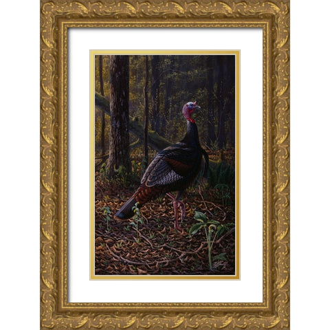 Ever Alert - Wild Turkey Gold Ornate Wood Framed Art Print with Double Matting by Goebel, Wilhelm