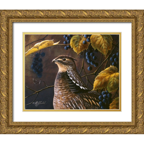 Grouse And Grapes Gold Ornate Wood Framed Art Print with Double Matting by Goebel, Wilhelm